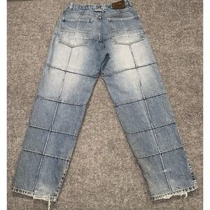 Vibes Panel Stick Jeans Men 34x34 Blue Denim Baggy Skater Patchwork Y2K Wide Leg